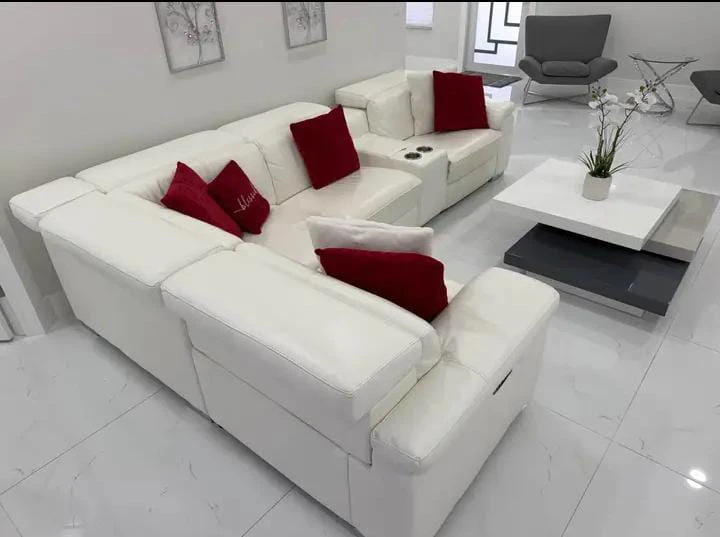 White Leather Sectional Sofa - photo 2