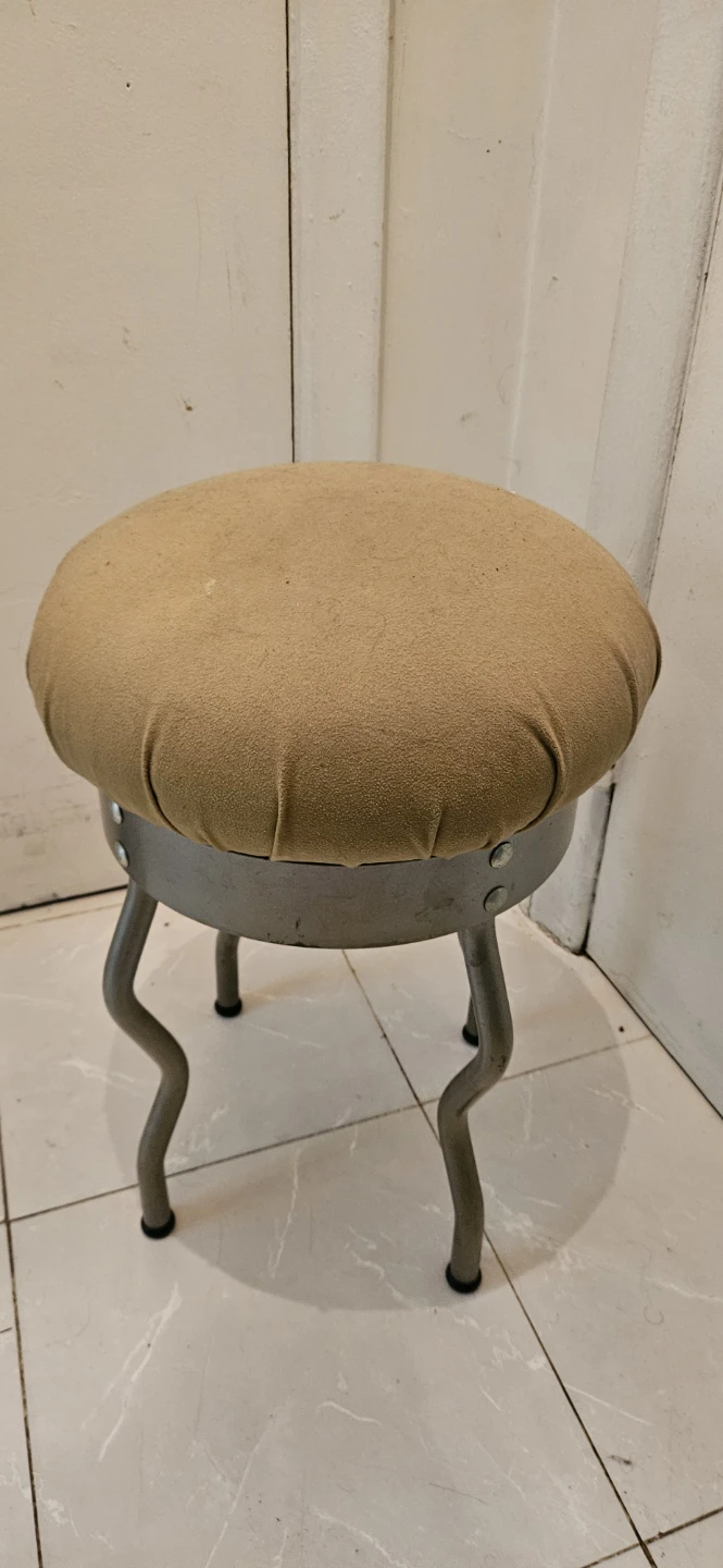 Vintage Metal Stool with Padded Seat - photo 2