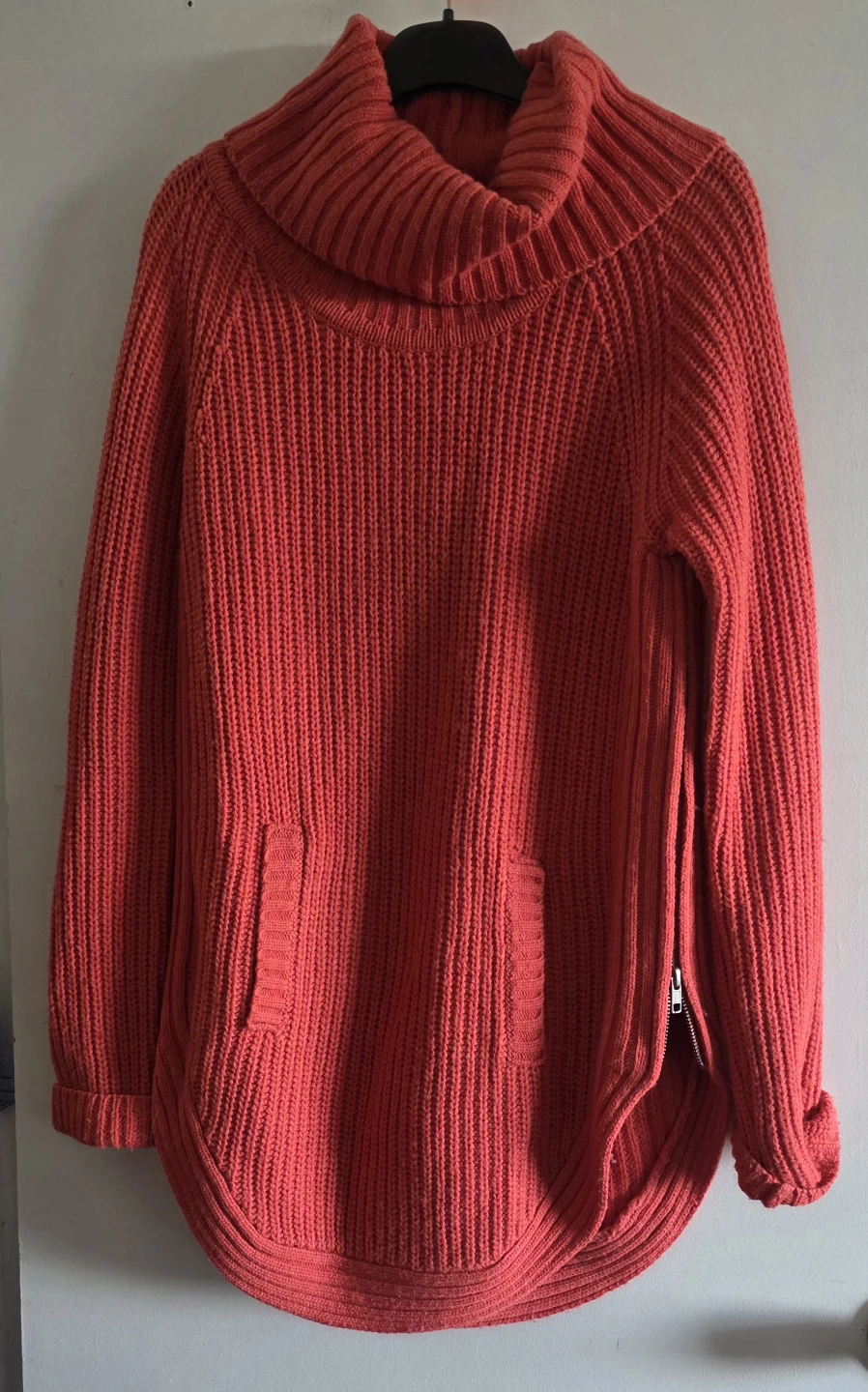 Red Cowl Neck Ribbed Sweater