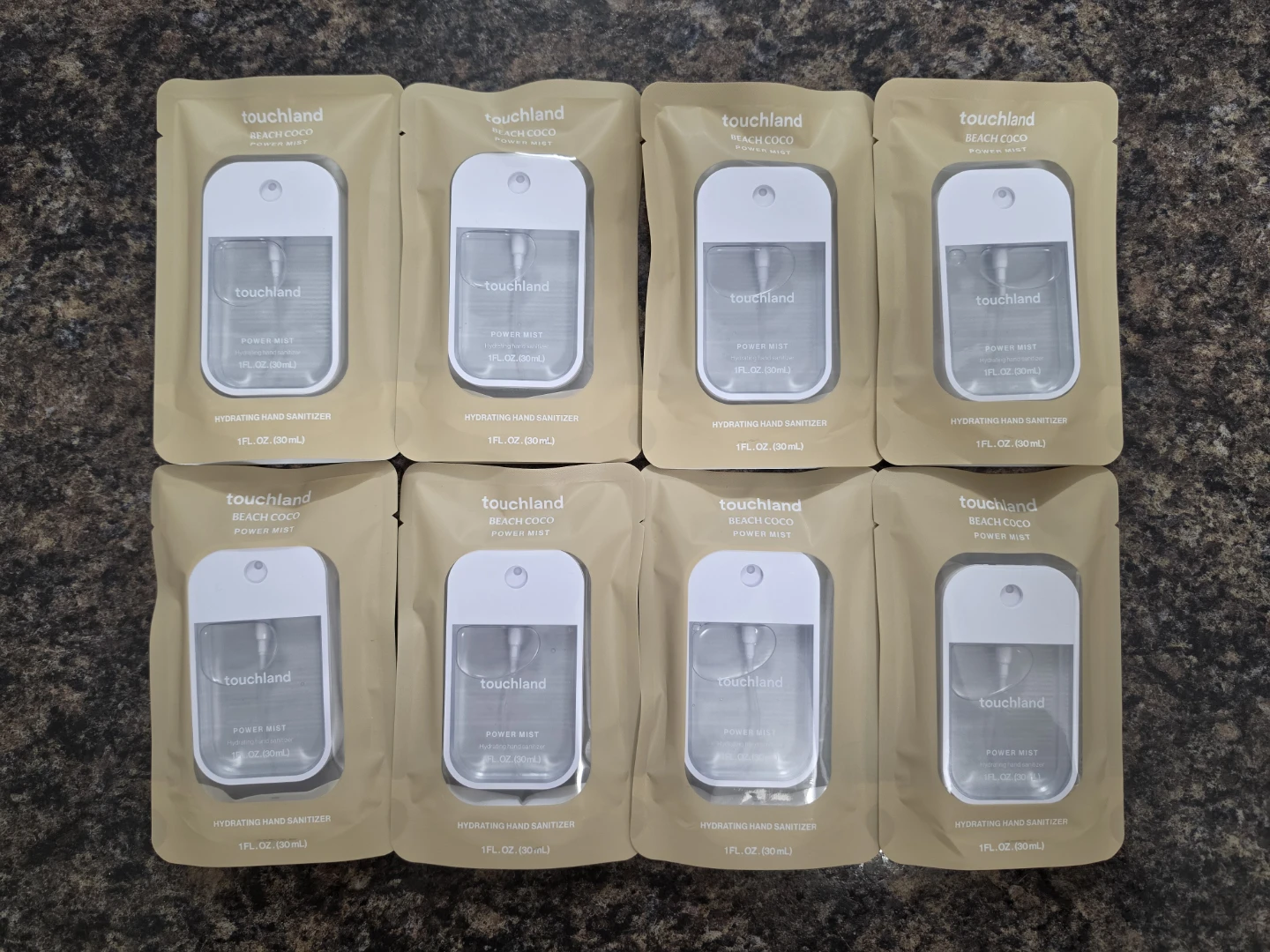 8 × Touchland Beach Coco Power Mist Hydrating Hand Sanitizer