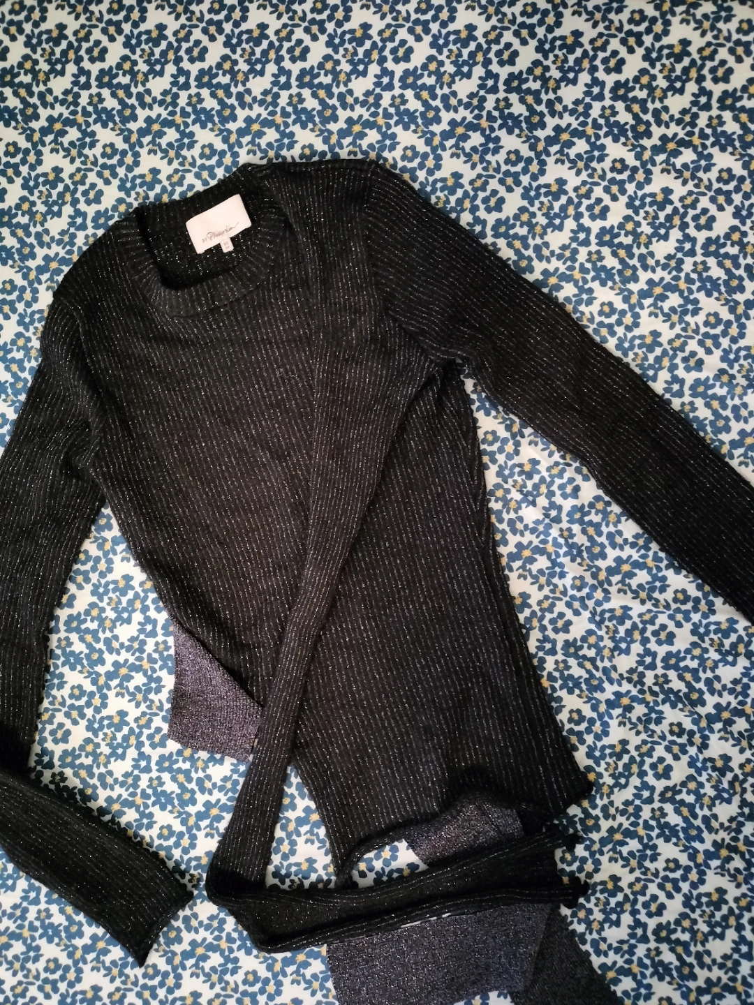 3.1 Phillip Lim Shimmer Ribbed Long Sleeve Top