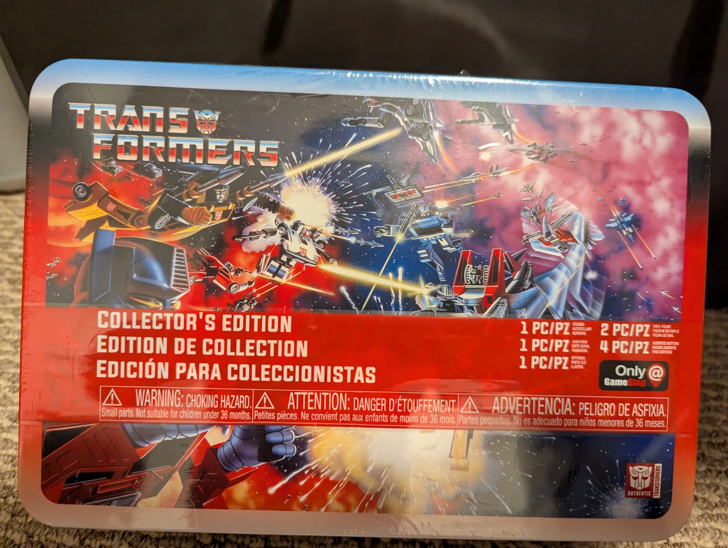Transformers & GI Joe lunch box with goodies inside