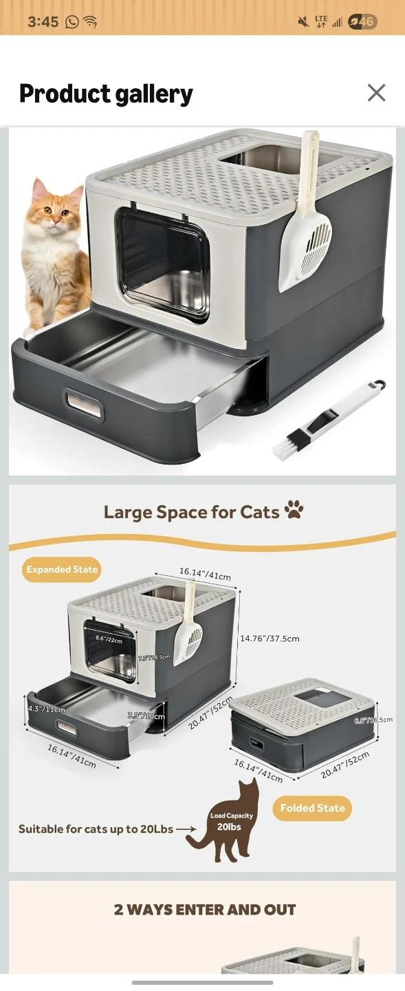 XL stainless steel cat litter box with lid