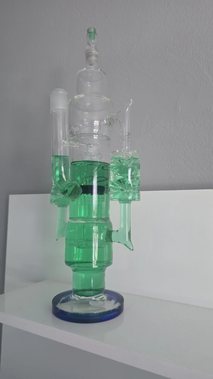 Green Glass Water Pipe with Dual Percs - photo 3