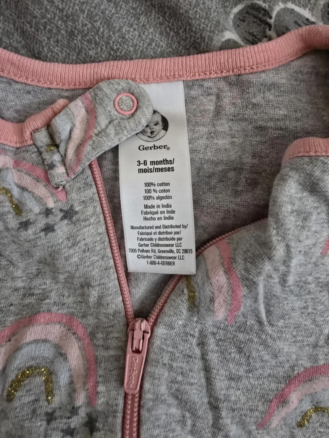 🏈Gerber Rainbow Baby Zip-Up Sleeper 3-6 Months - photo 2