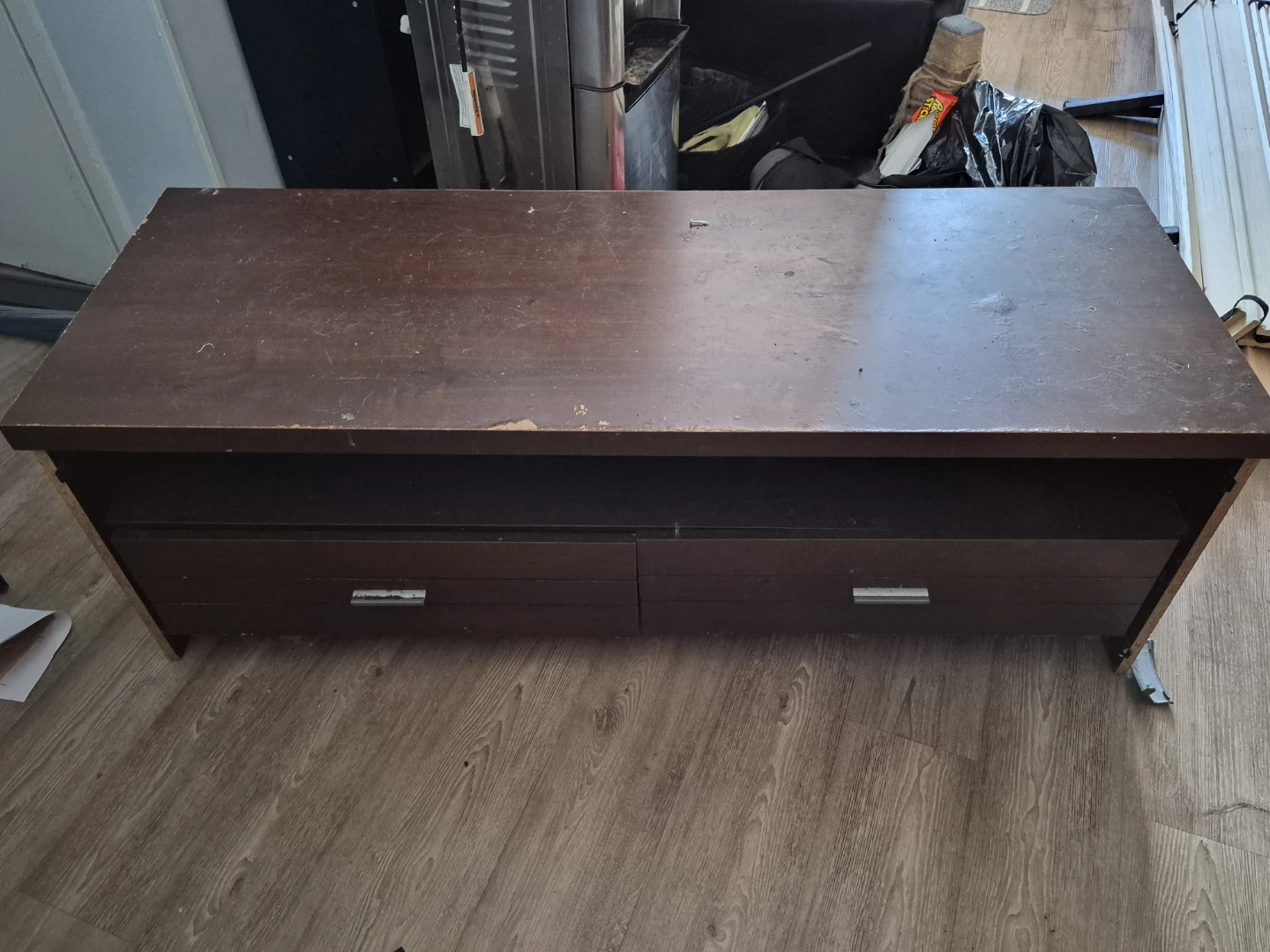 Dark Brown TV Stand Media Console with Two Drawers