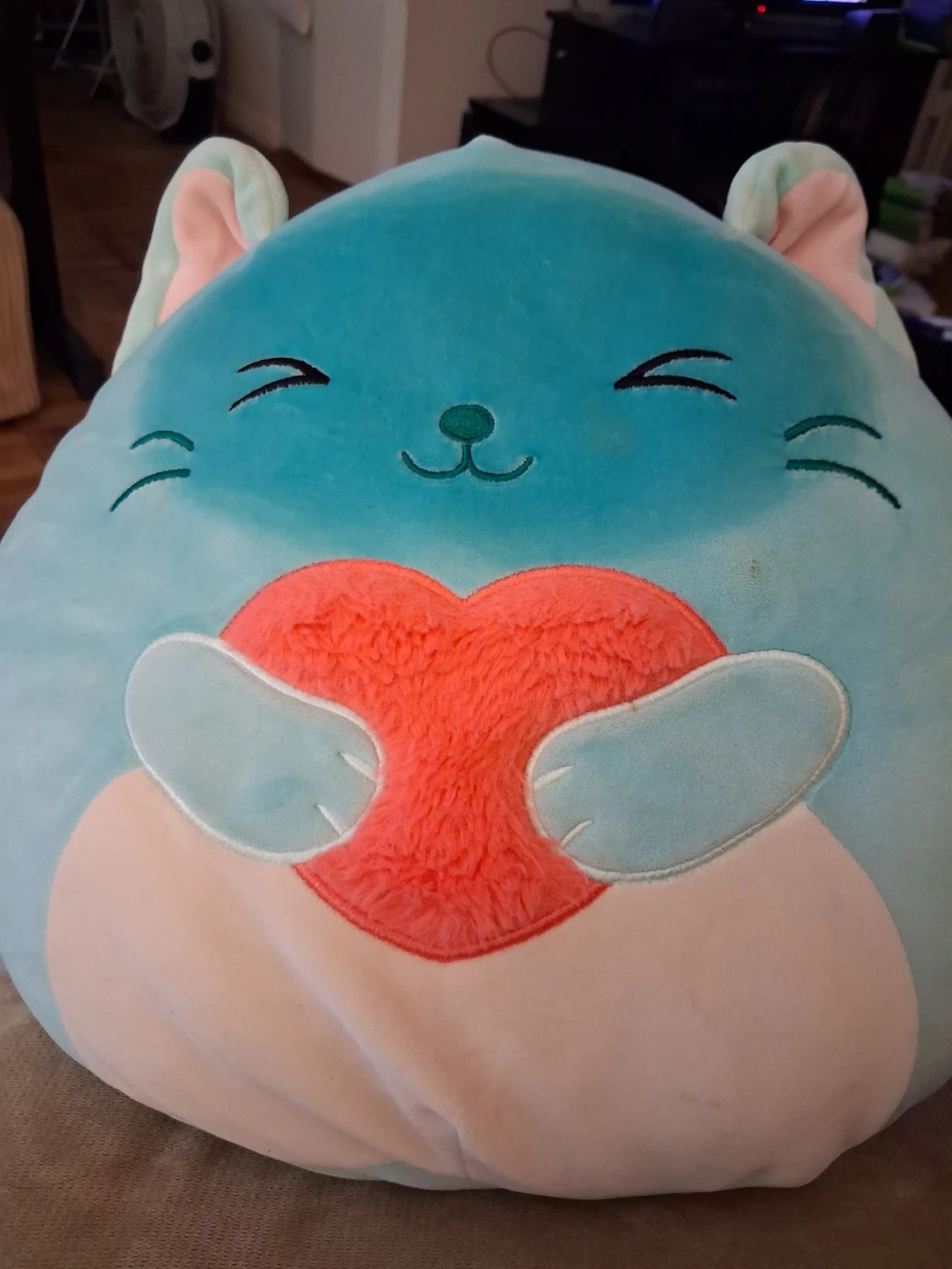 Squishmallows Blue Cat Plush with Heart