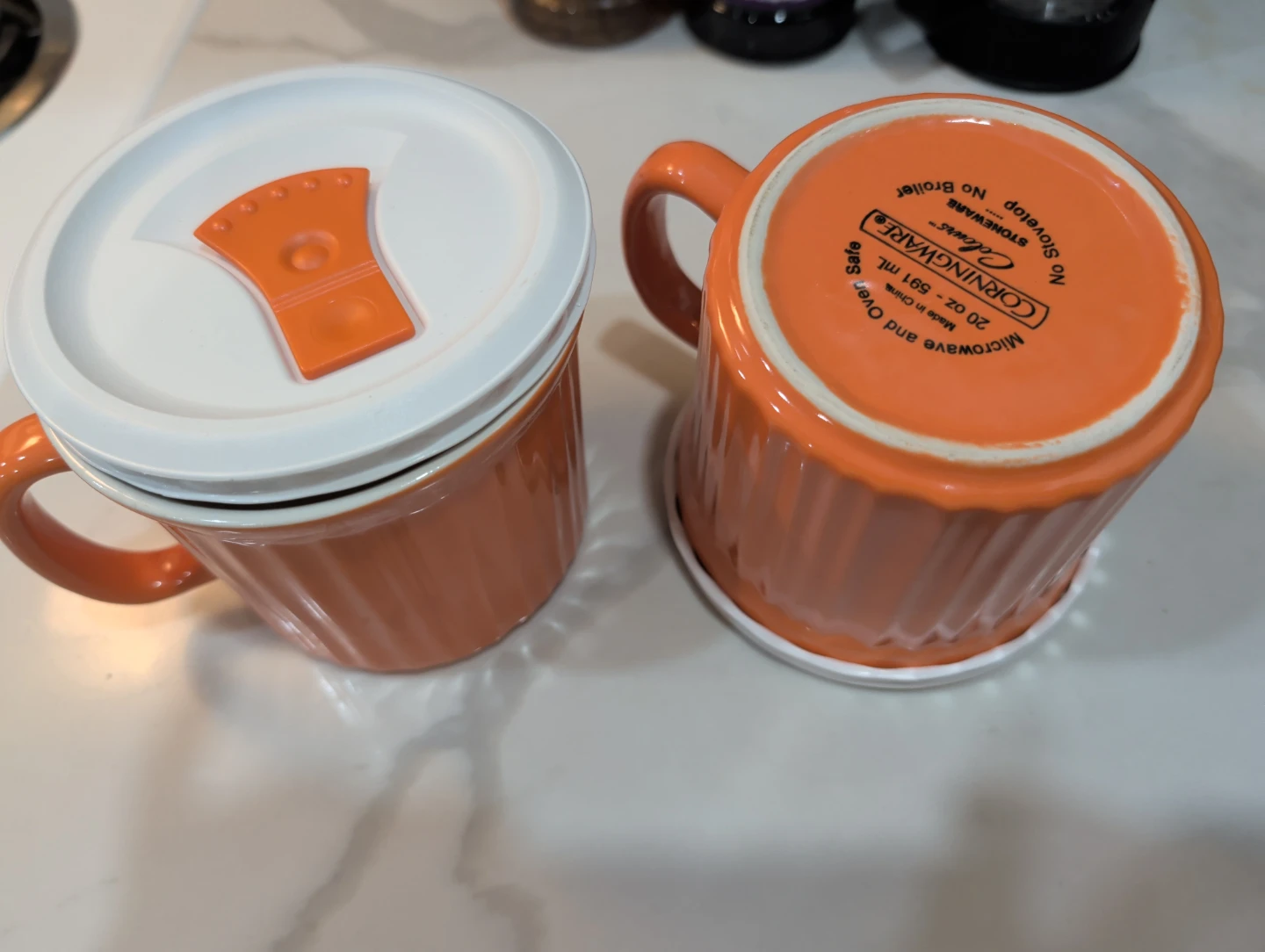 CorningWare Colours Orange soup Mugs with Lids