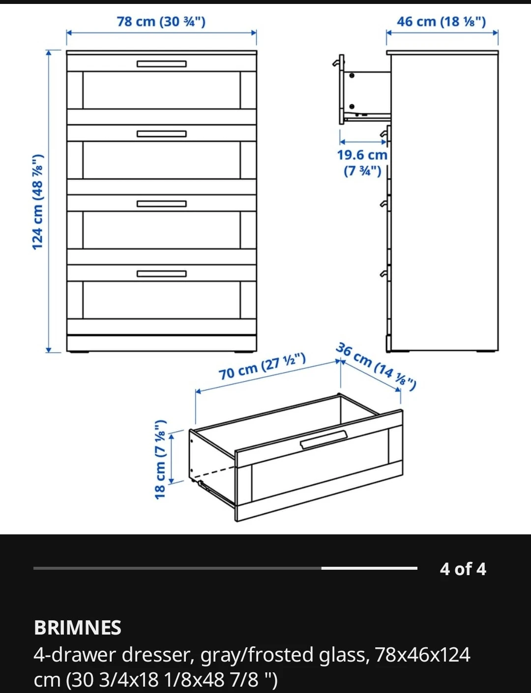 IKEA Brimnes 4-Drawer Dresser Gray - photo 5