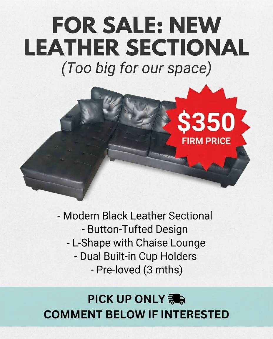 Modern Black Leather Sectional Sofa
