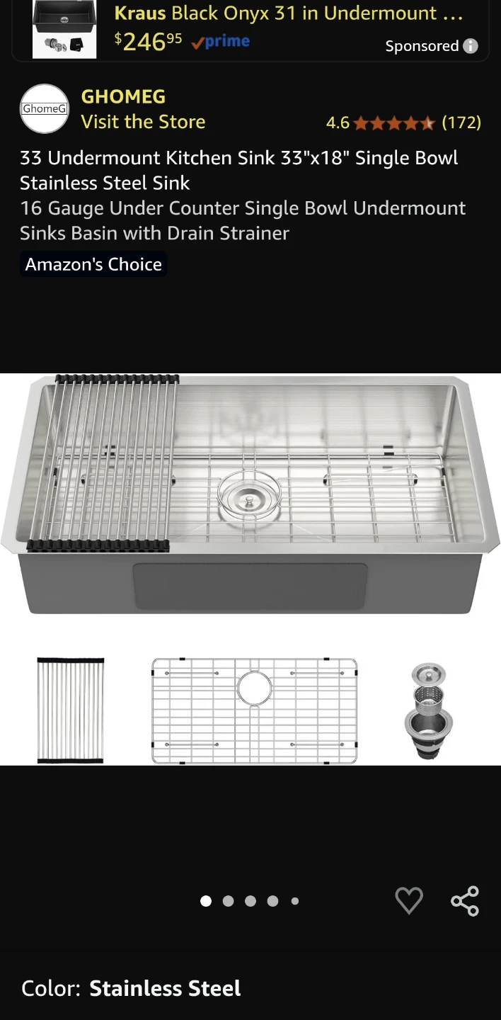 GhomeG 33-inch Undermount Stainless Steel Kitchen Sink