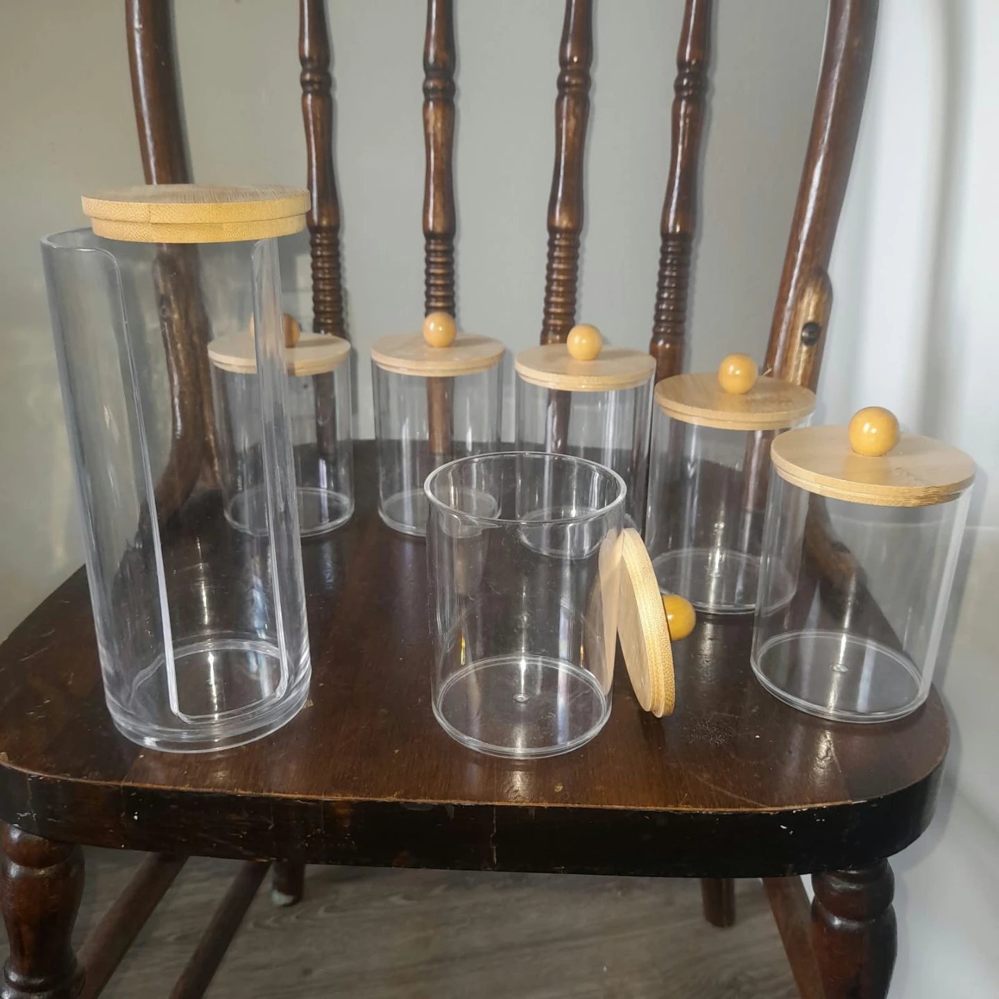 Set of 7 Clear Canisters with Wood Lids - photo 3
