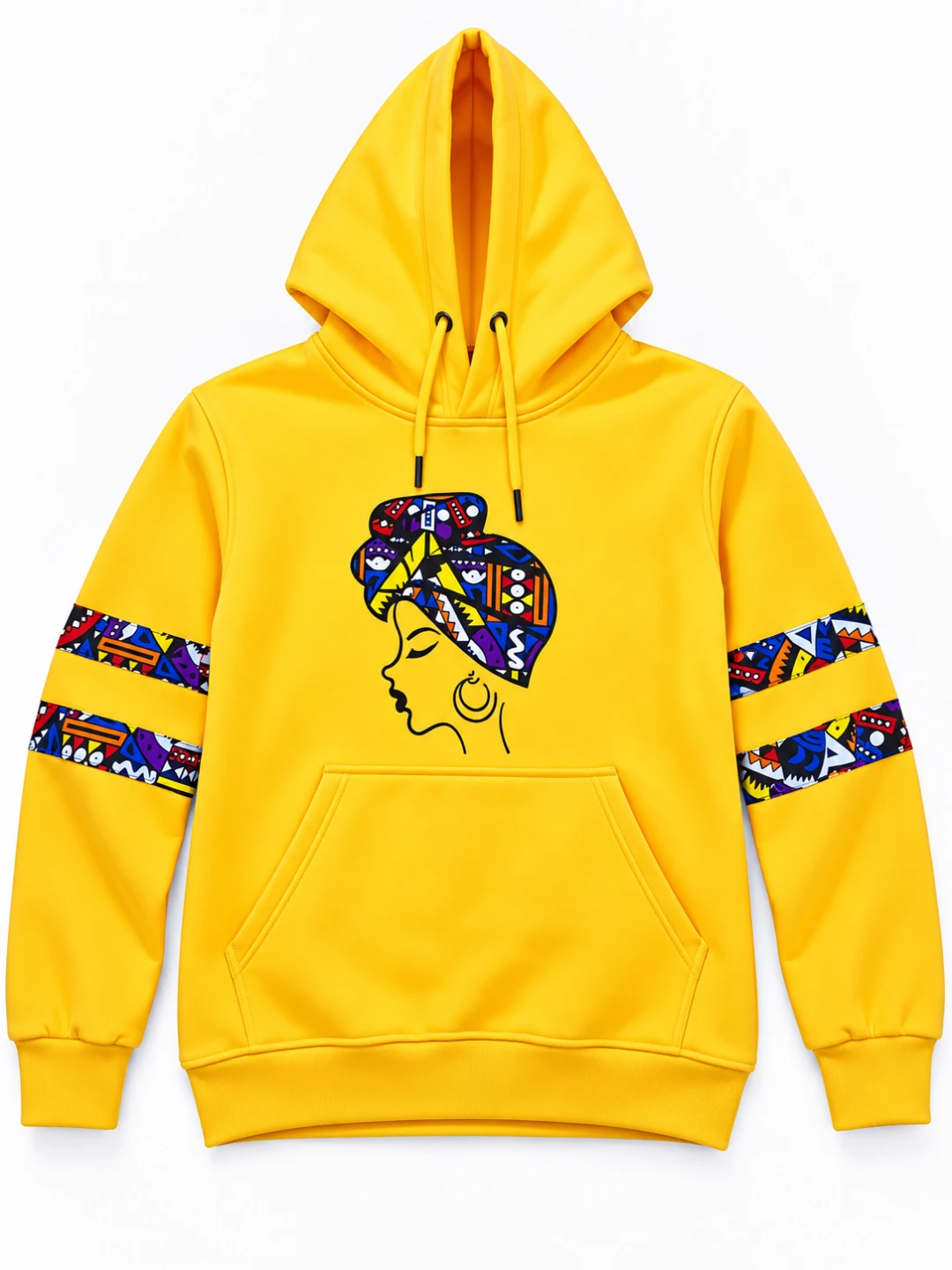 Yellow Hoodie with African-inspired Graphic