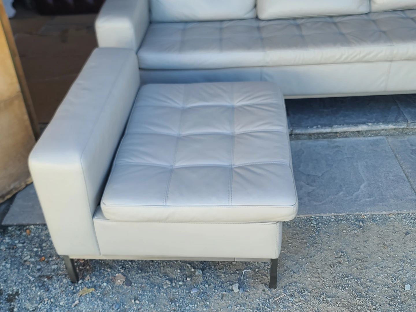 Modern Grey Leather Sofa with Ottoman - photo 3