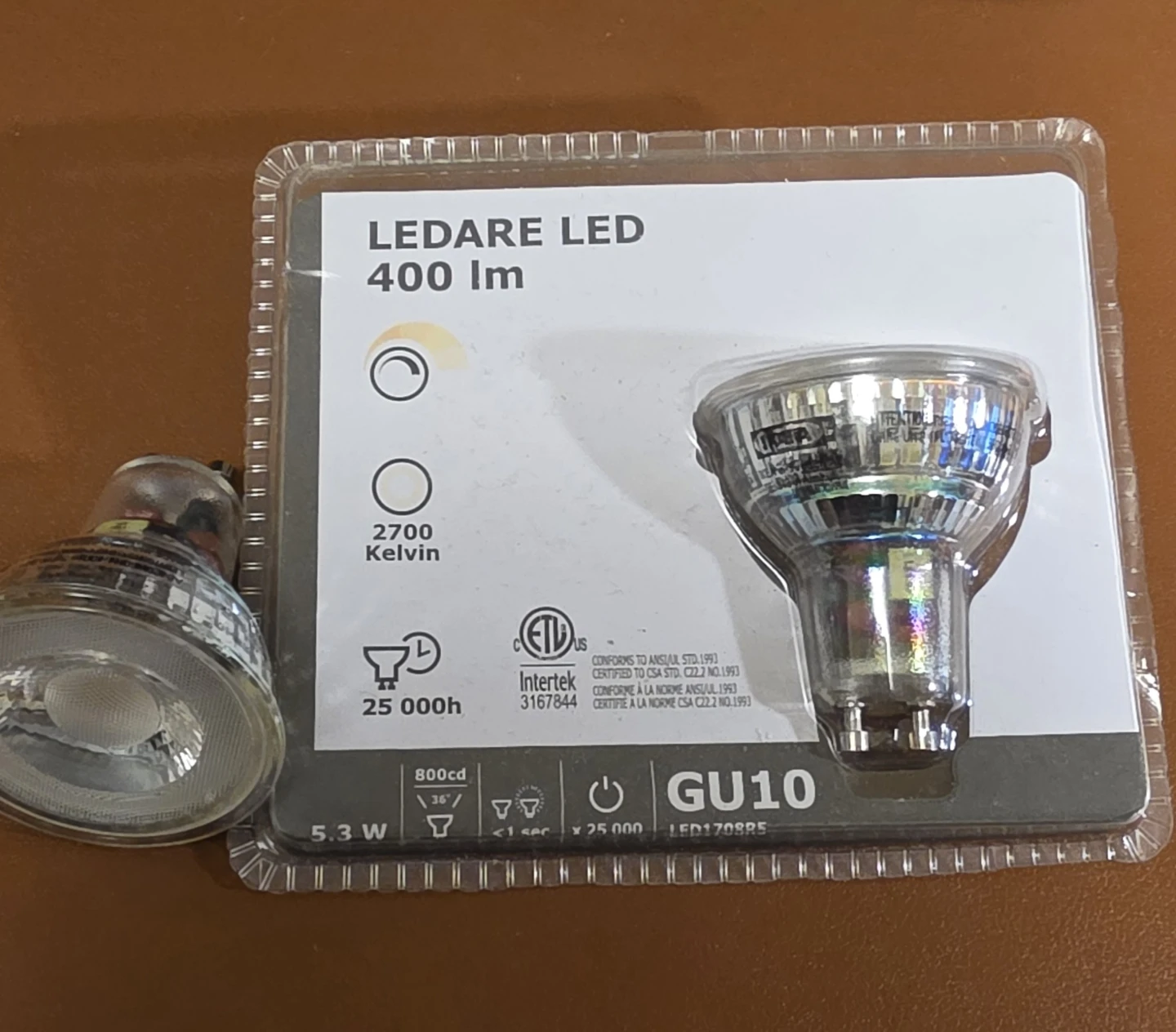 1 IKEA LEDARE LED GU10 Bulbs + 1 open