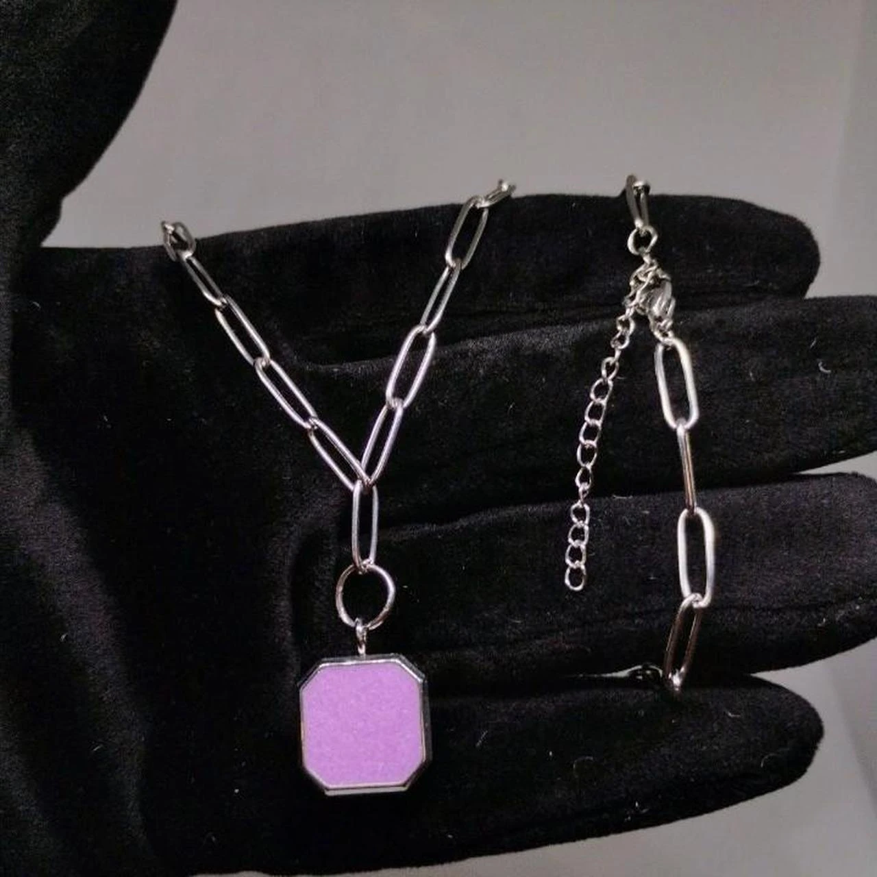 Purple Boho Pendant & Paperclip Necklace in Stainless - photo 3