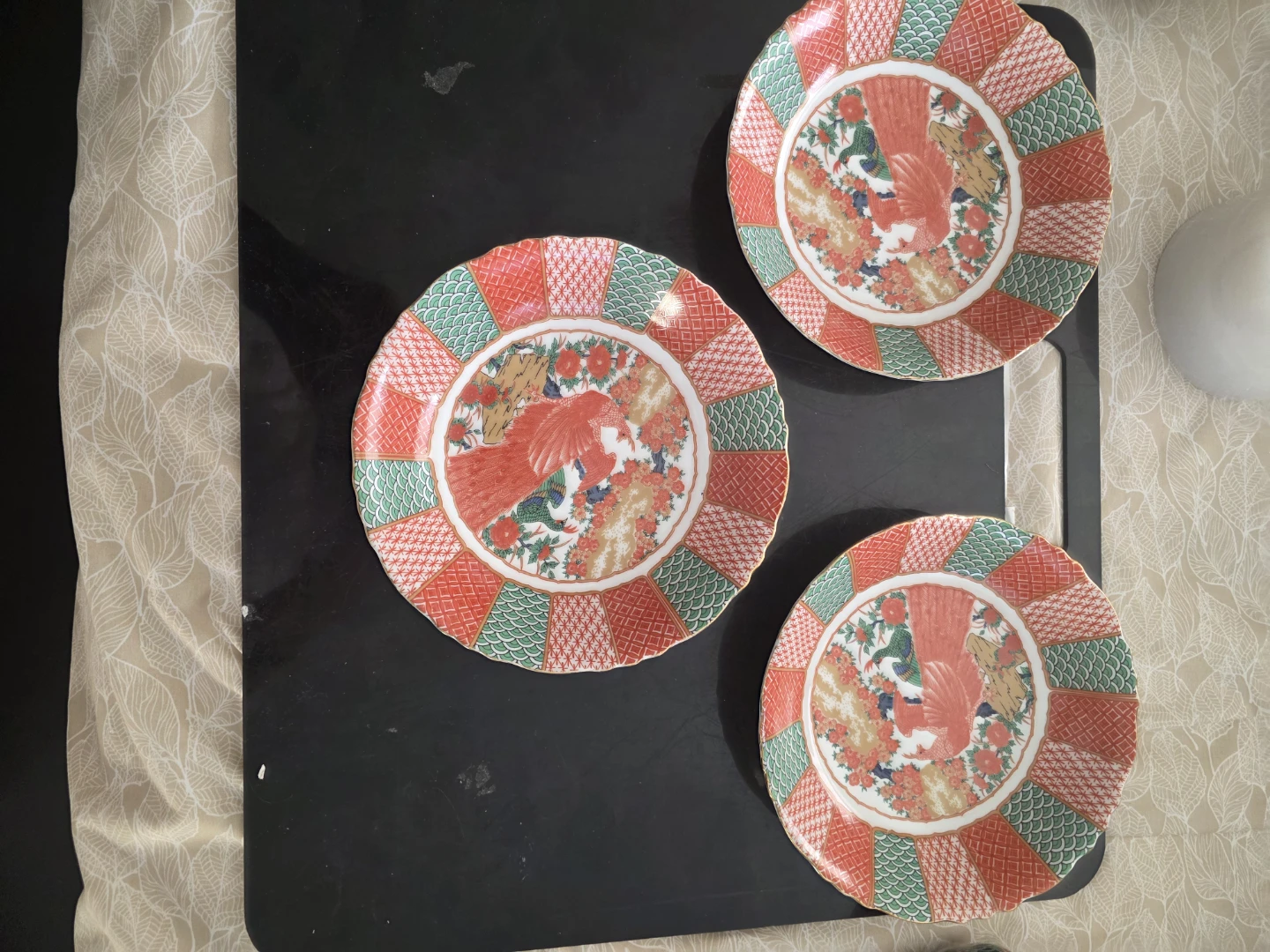 Set of 3 Vintage 7 1/2" Japanese Imari Phoenix Porcelain Plates - photo 3