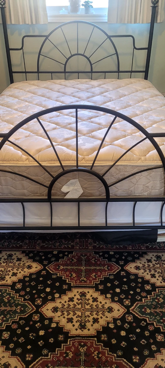 Sunburst Design Metal Bed Frame with mattress and box spring