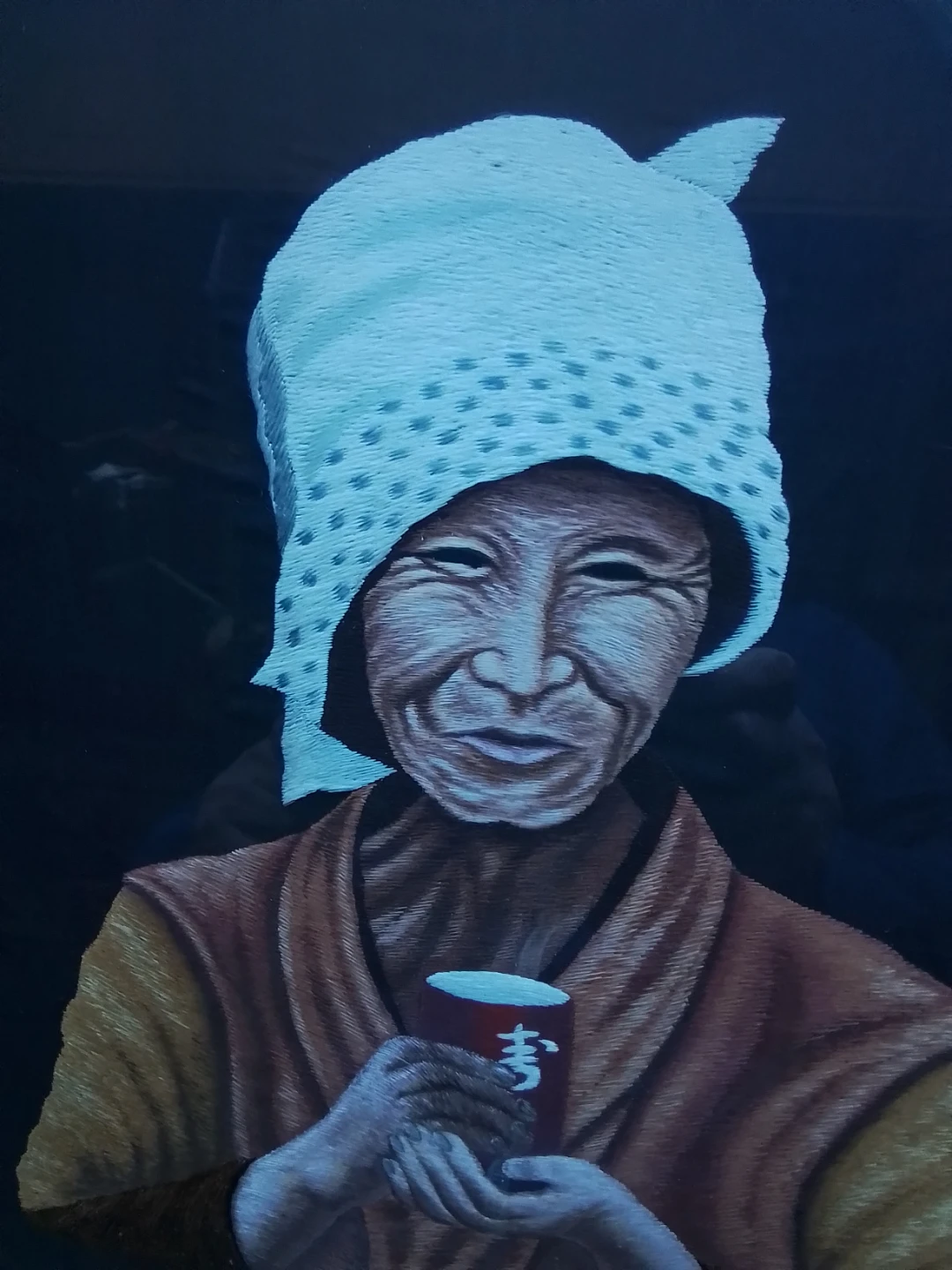Rare MCM Japanese Hand-Embroidered Silk Portrait - photo 3