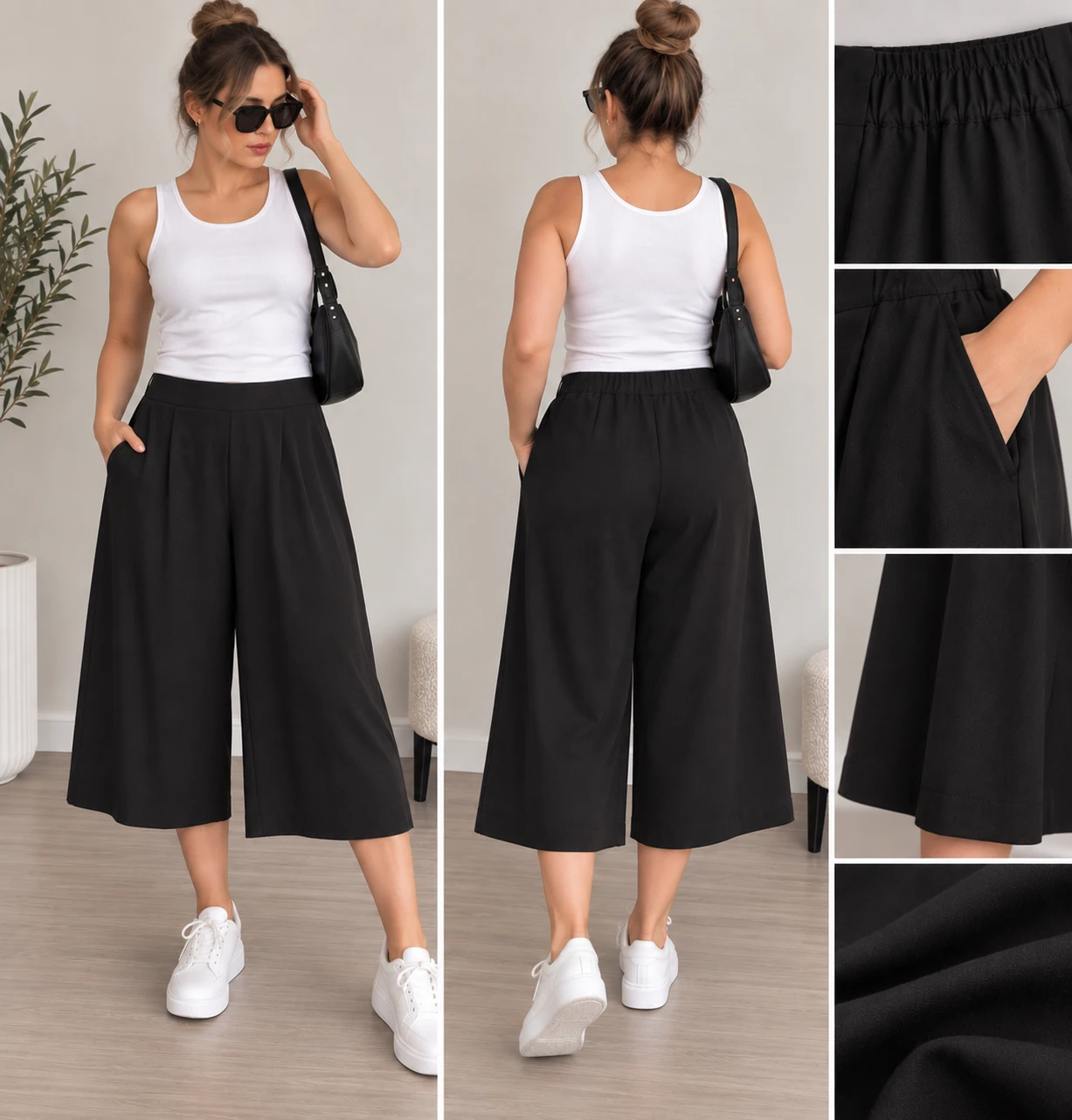 Size S-M Black Wide Leg Cropped Pants