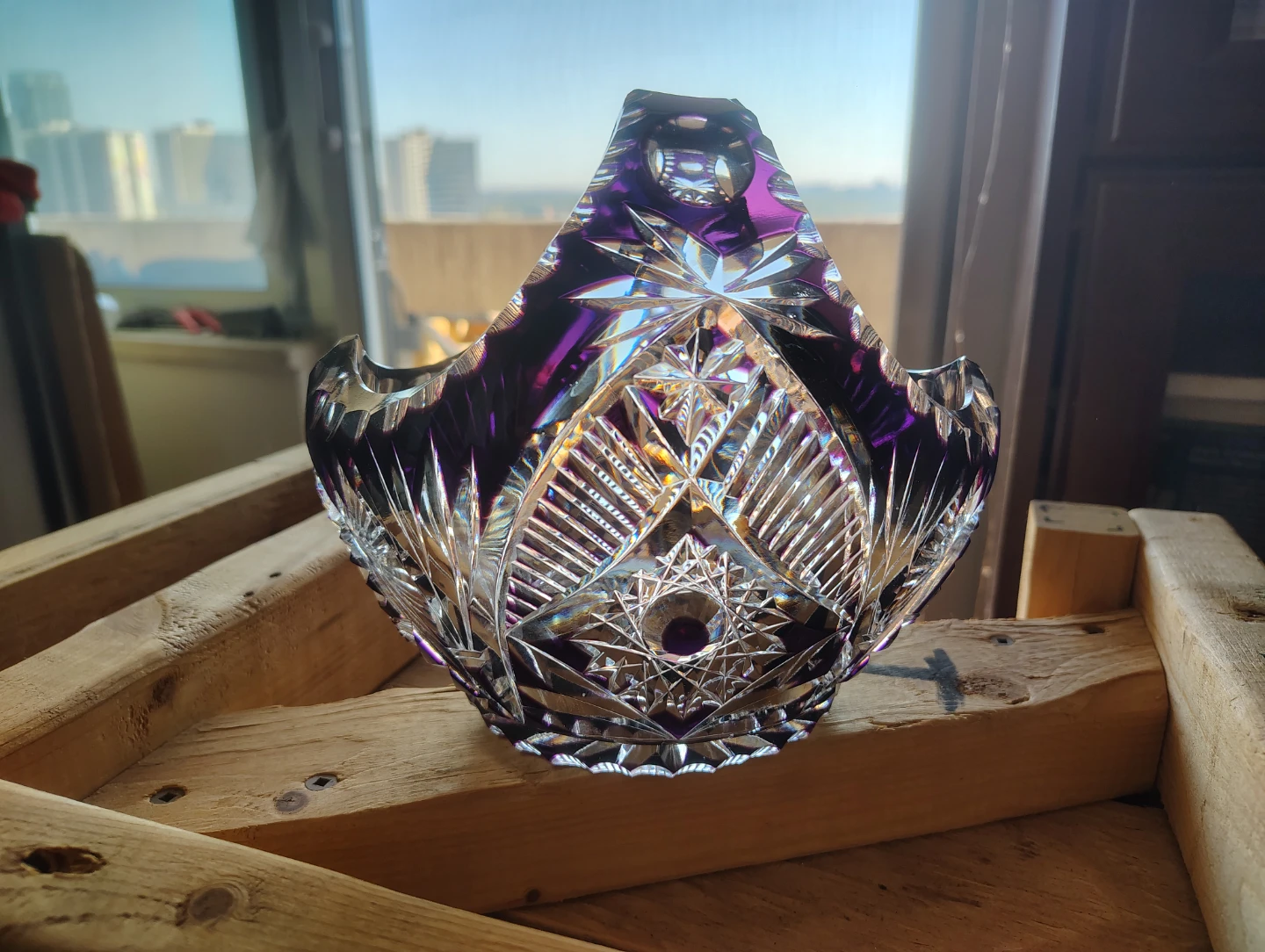 1960 Czech Purple Crystal Basket: Bohemian Glass Decor - photo 3