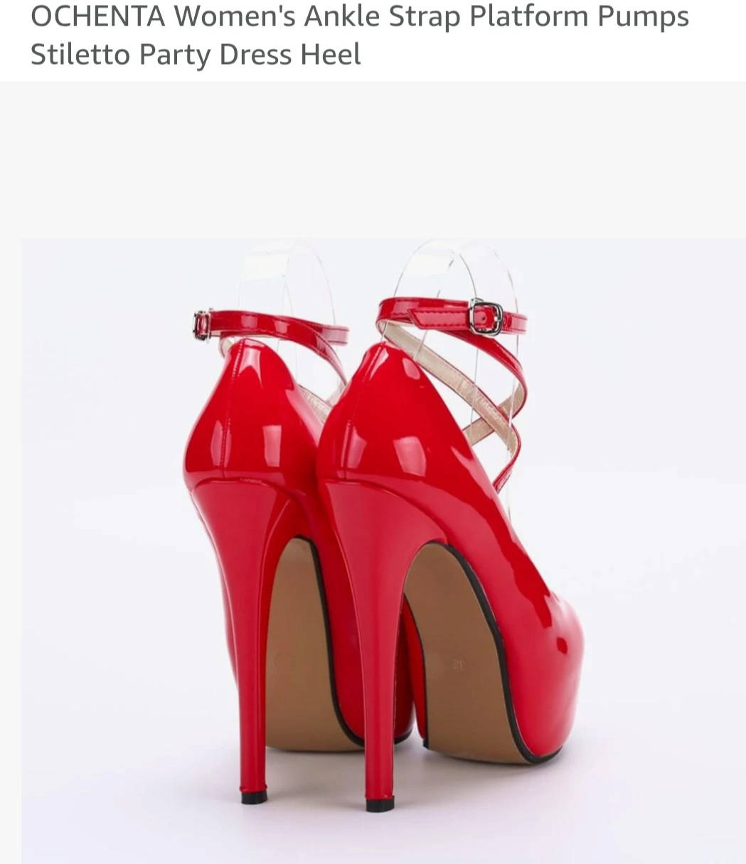 New OCHENTA Women's Red Ankle Strap Platform Heels