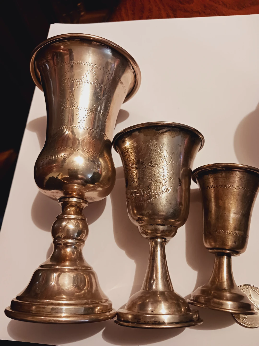 Best offer !! Lot of 3 × Sterling Silver 925 Kiddush Wine Cups - photo 4