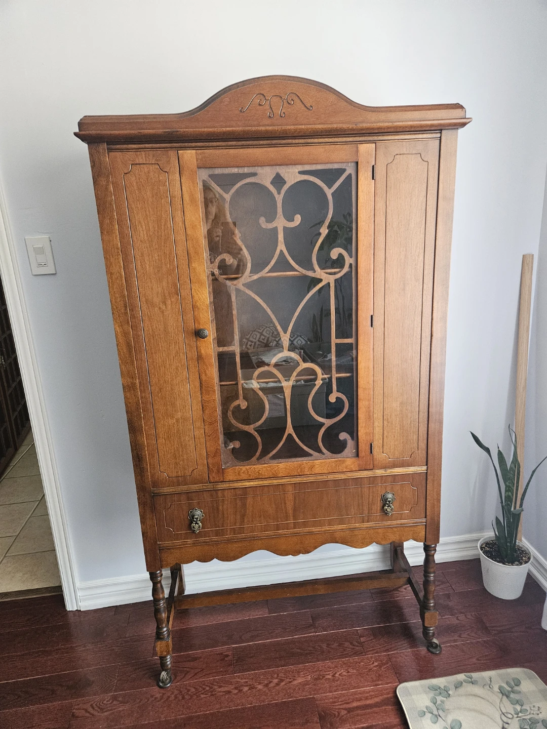 Vintage Wooden Curio Cabinet with Glass Door