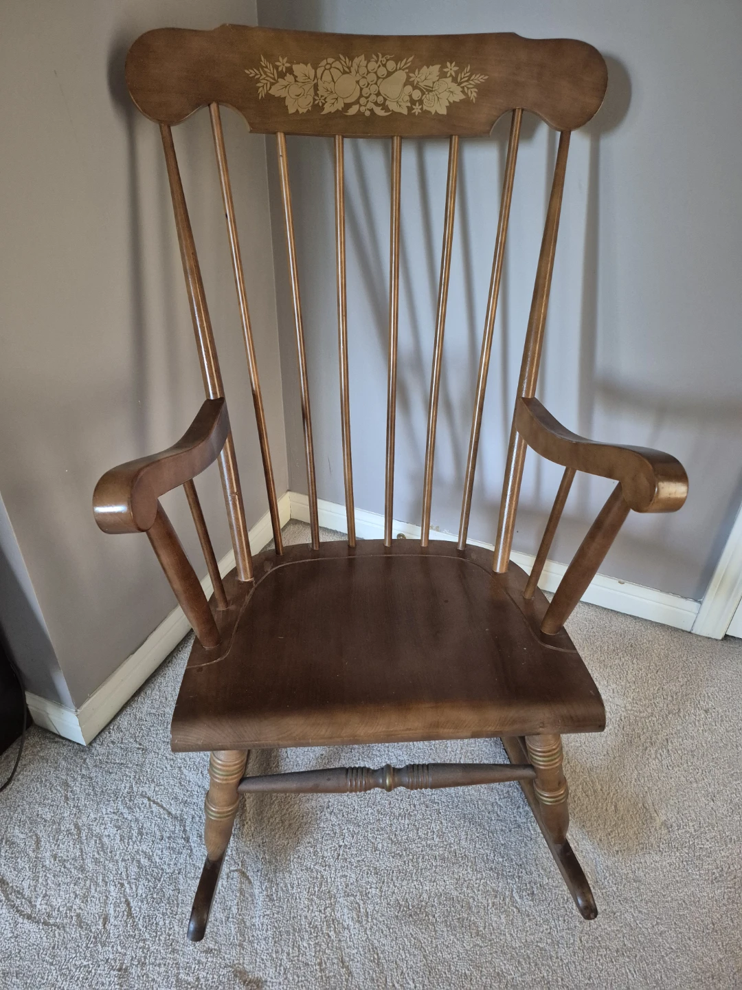 Wooden Rocking Chair with Floral Decal