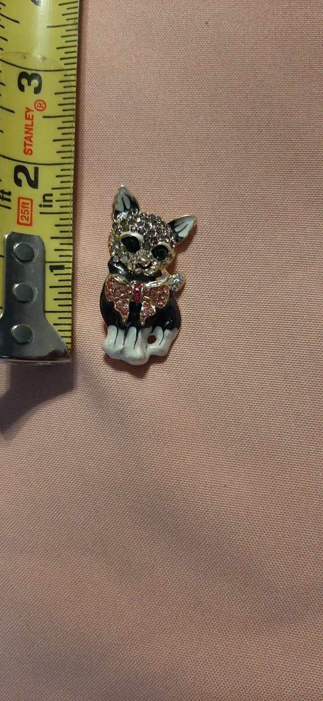 Kitten brooch with rhinestones & a bow. - photo 3