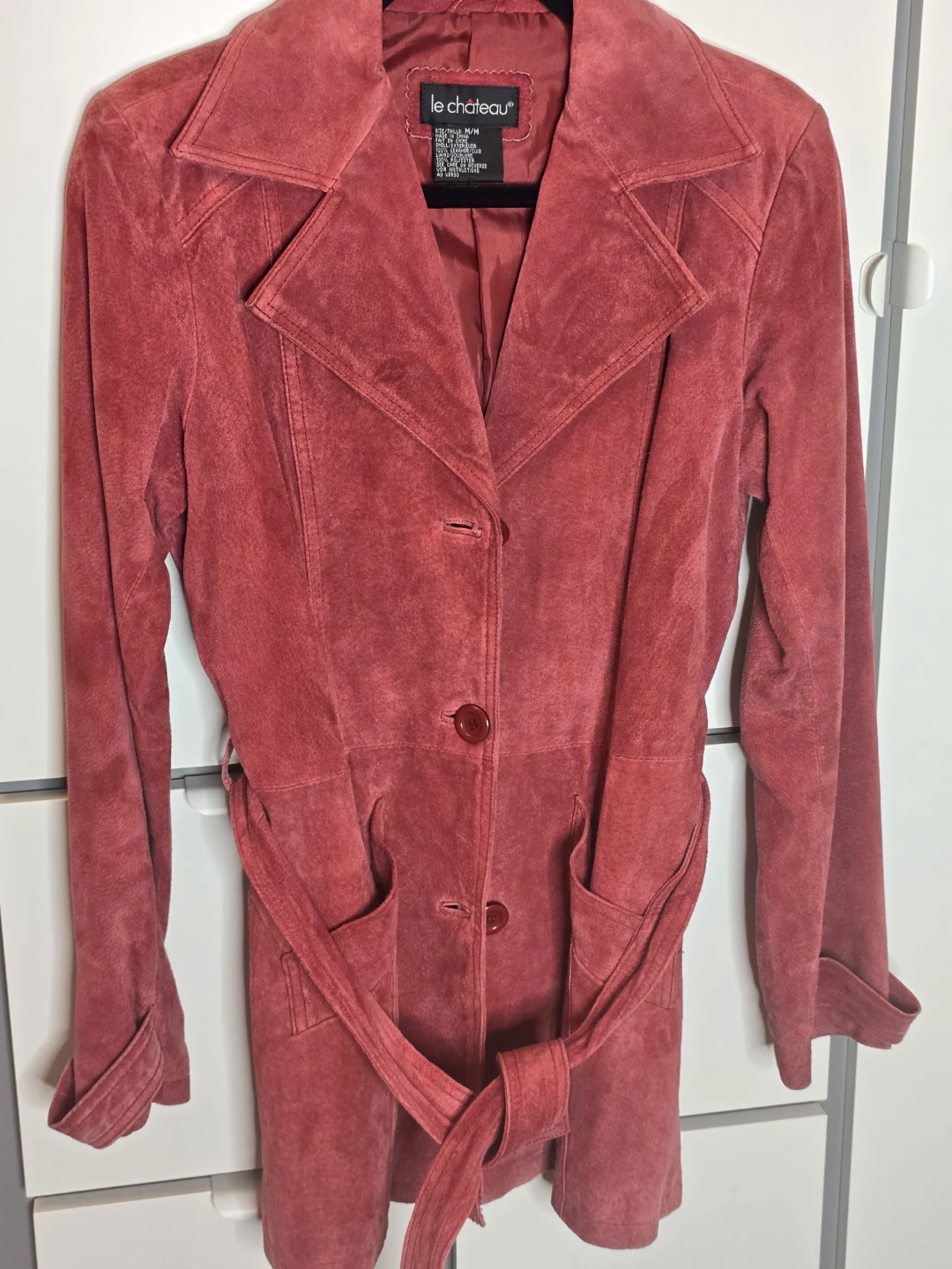 Le Chateau Red Suede Leather Trench Coat size M fits XS-S - photo 3