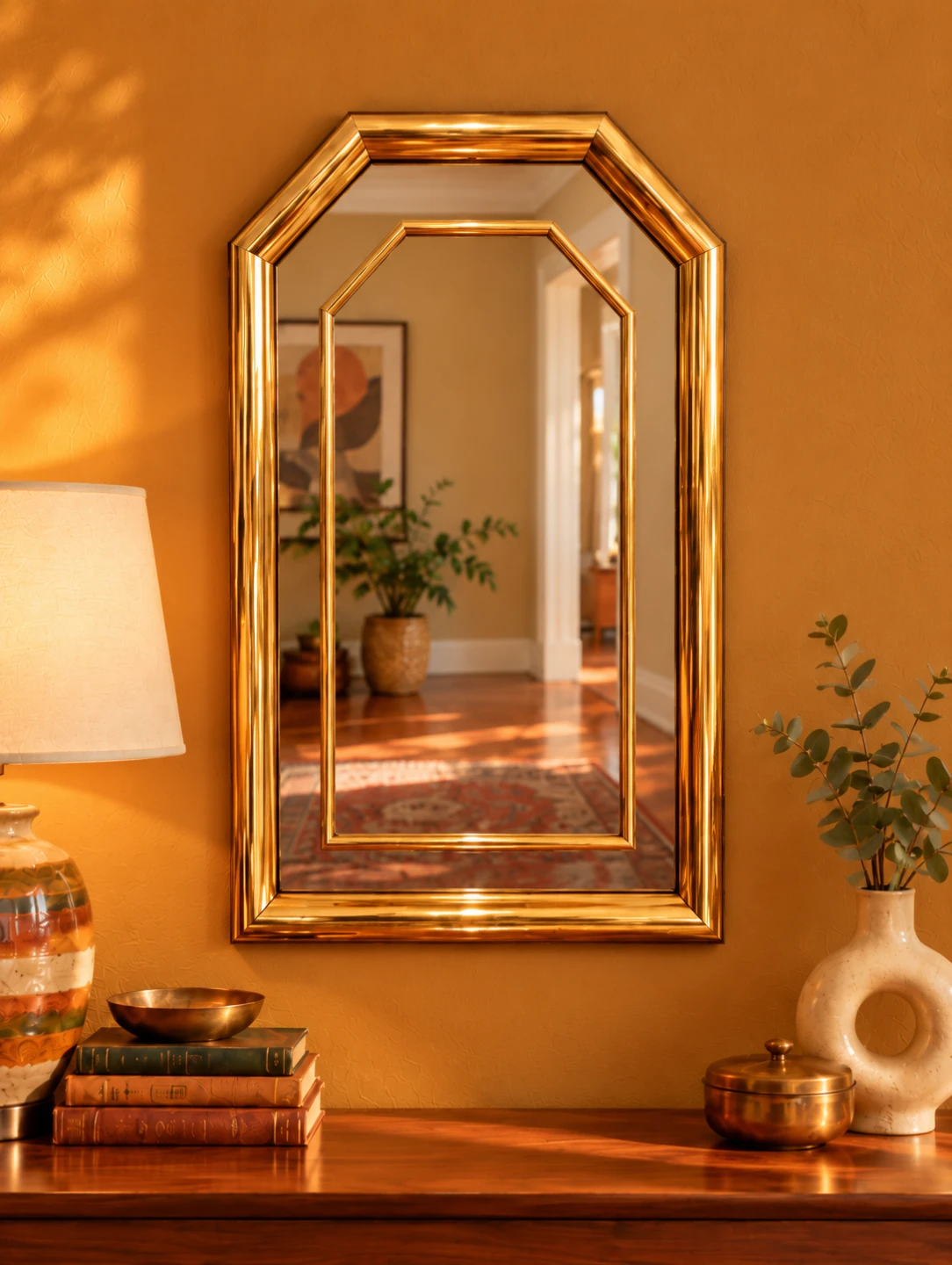 Vintage 70s  Brass Geometric Wall Mirror