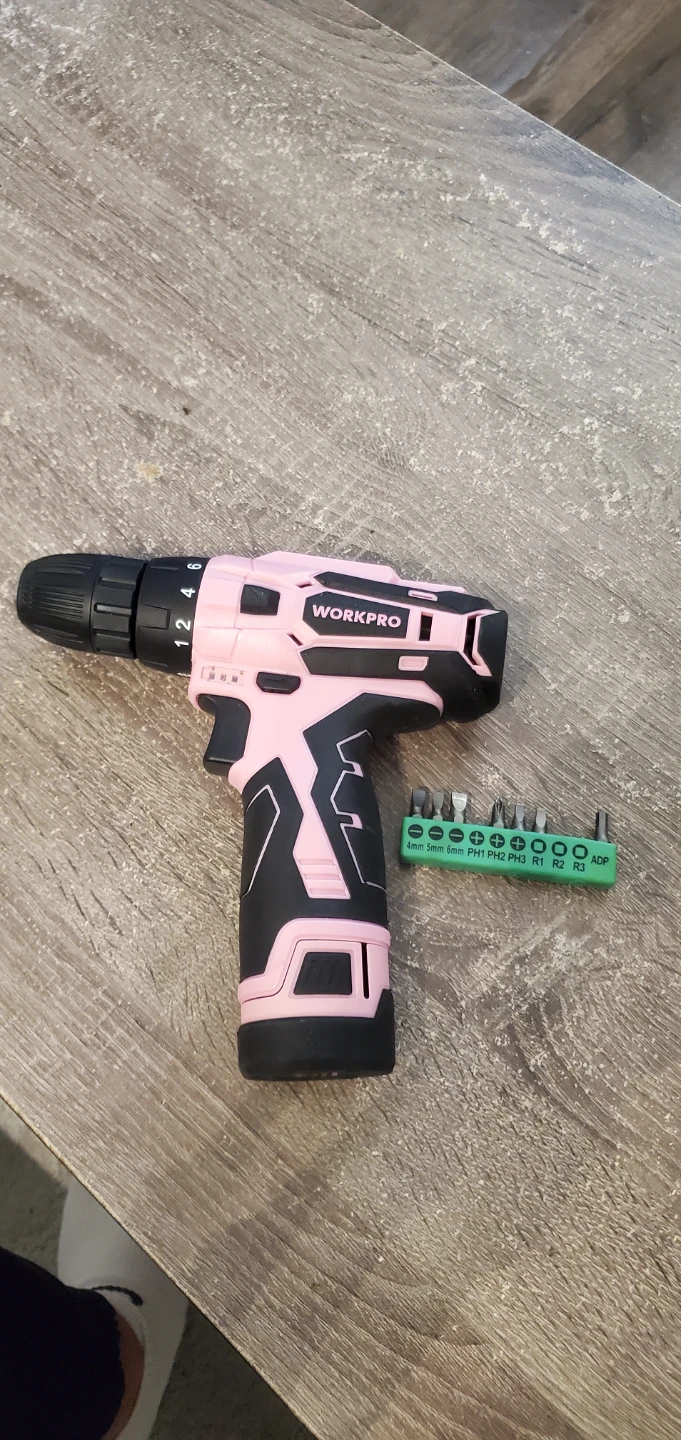 Pink Workpro Cordless 12V Drill (No charger) w/bits