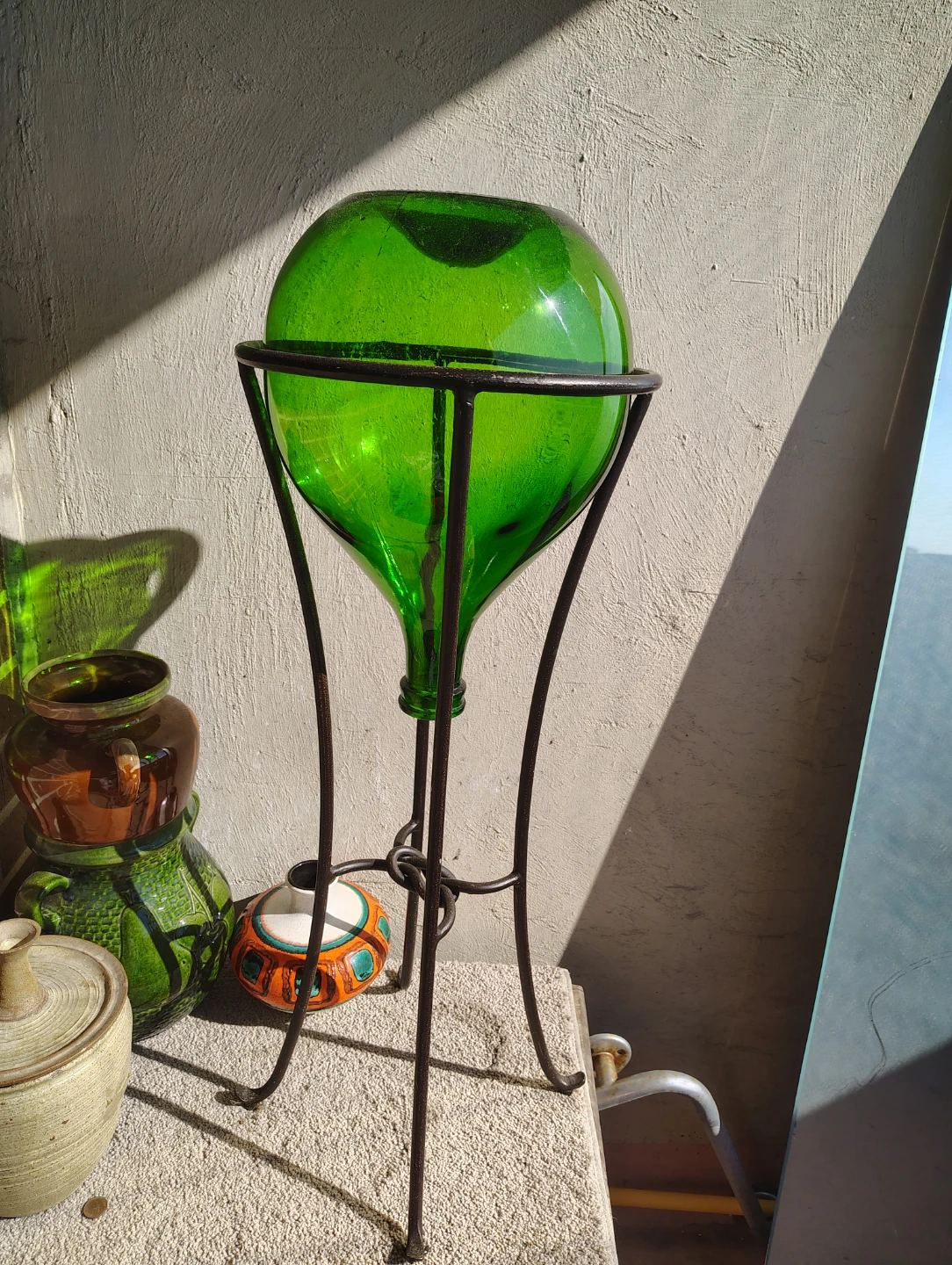Vintage Green Glass Carboy on Metal Stand - photo 2