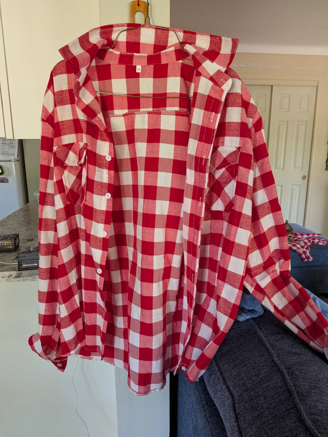 Red and white gingham button-down shirt - photo 3