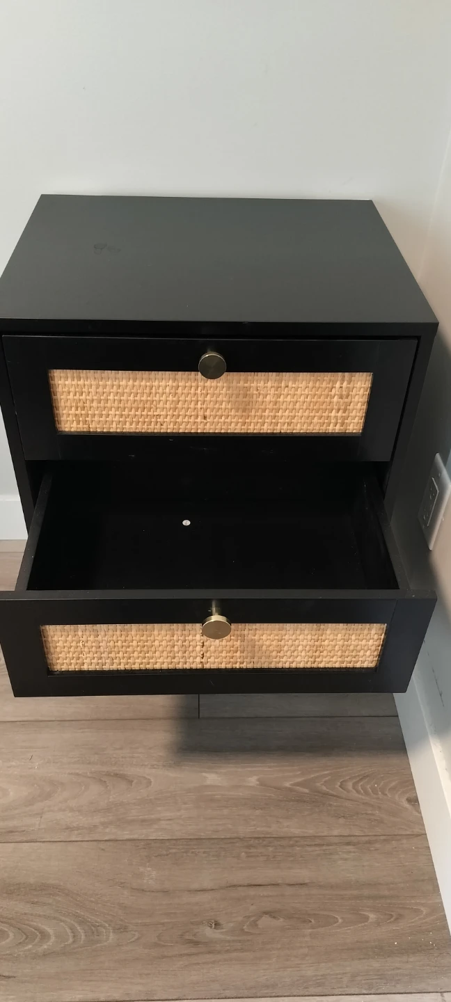 Black and Rattan 3-Drawer Nightstand - photo 2