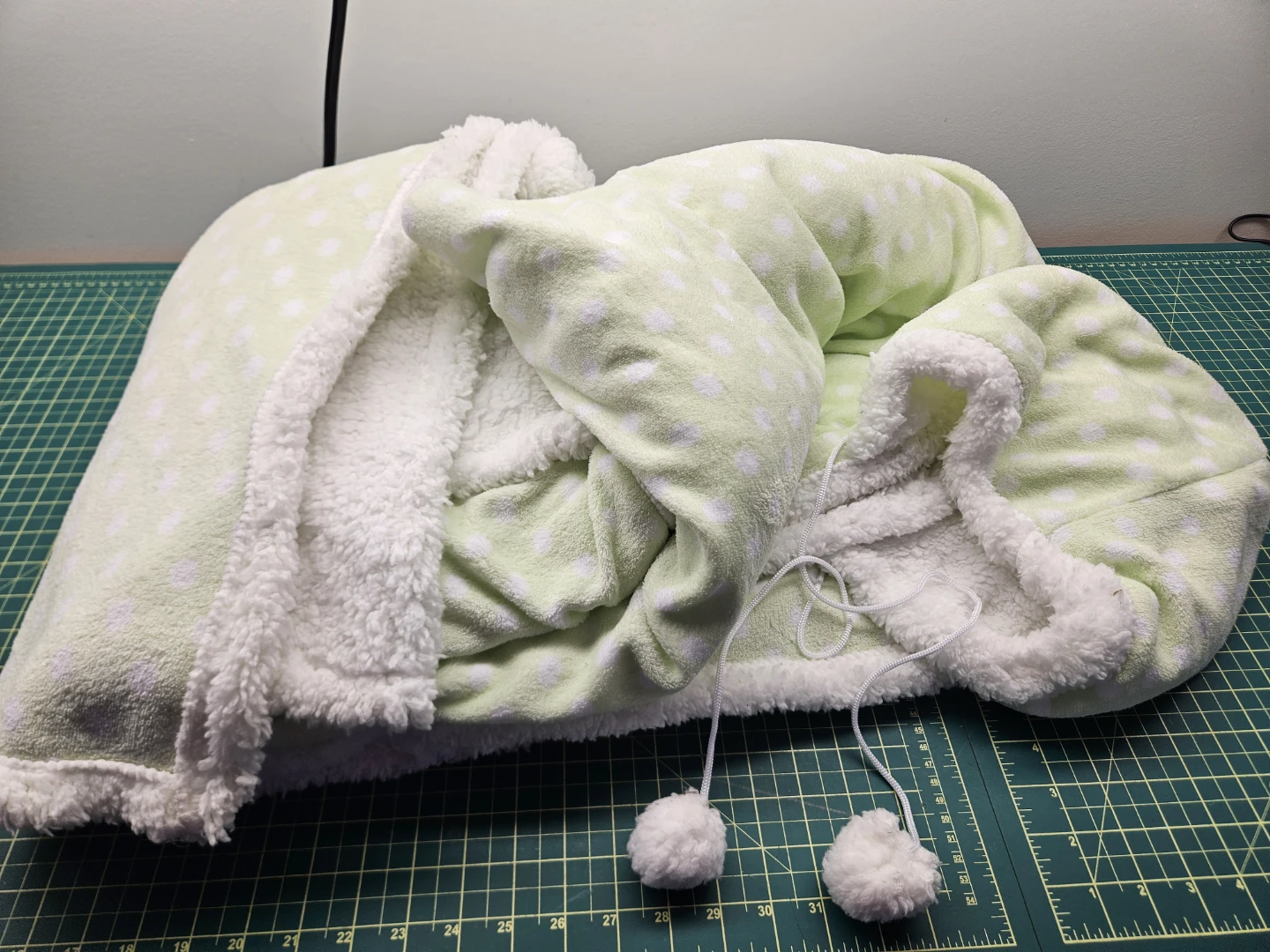 Light Green Polka Dot Sherpa Hooded Throw Blanket