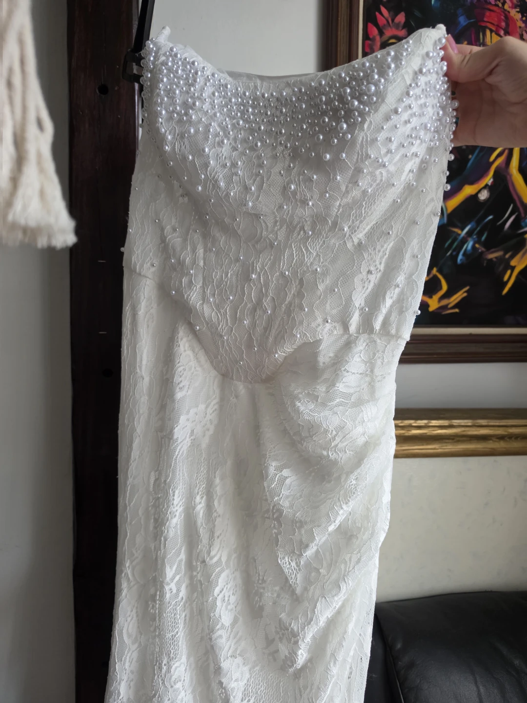 White Lace Pearl Embellished Dress 🏈 - photo 2