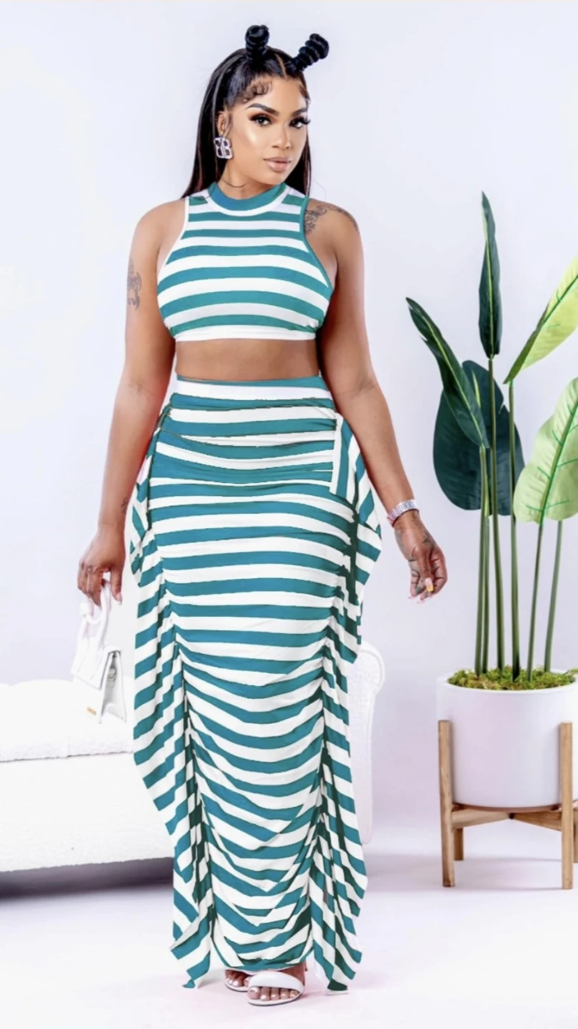 🥕Green and White Striped Two-Piece Set - photo 3