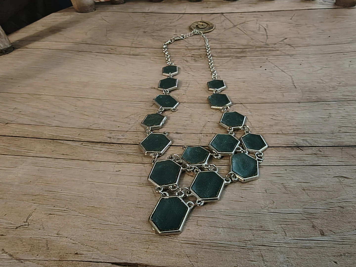 Green Geometric Statement Necklace