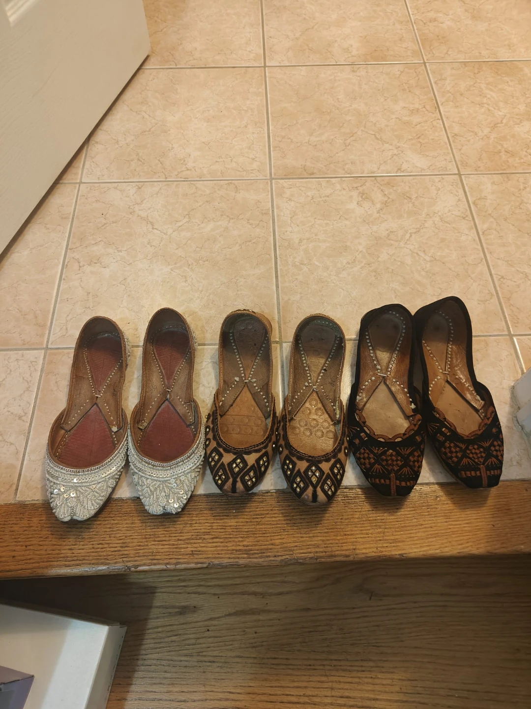 Three Pairs of Traditional flats. Extra strong double sole.