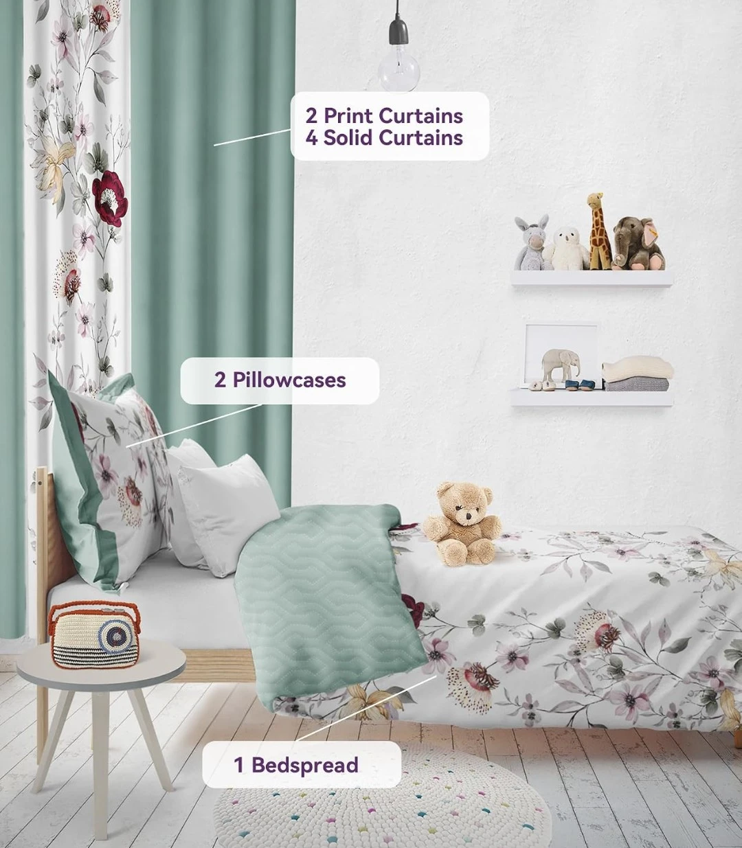 9 Piece Floral Bedspread Set with Curtains - photo 3