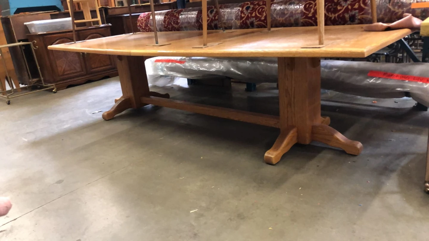 Solid Oak Trestle Dining Table. 120-Inch Full Length. - photo 3