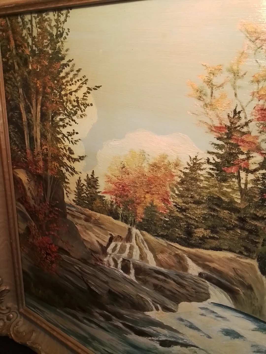 Vintage Mid-Century Waterfall Oil Painting by H. Boynton - photo 3
