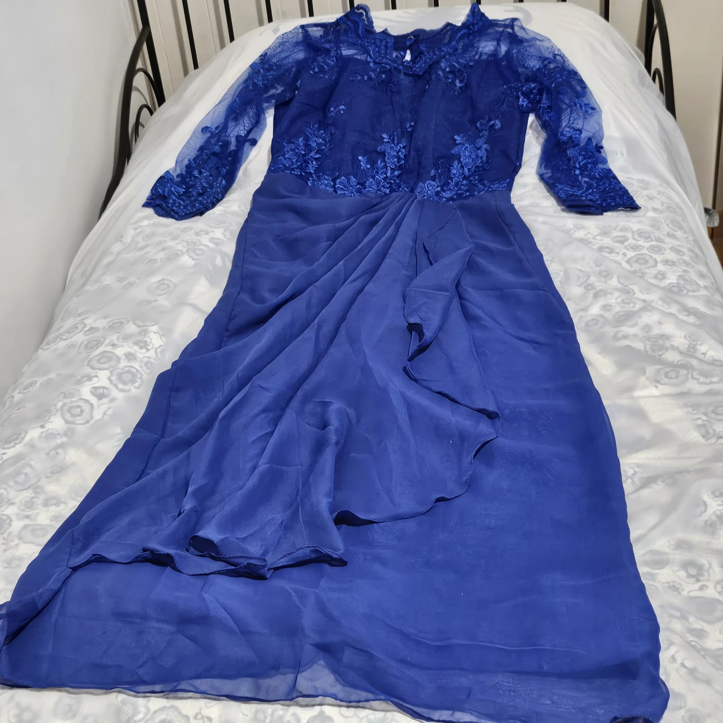 Royal Blue Formal Long-Sleeve Lace Dress - photo 3
