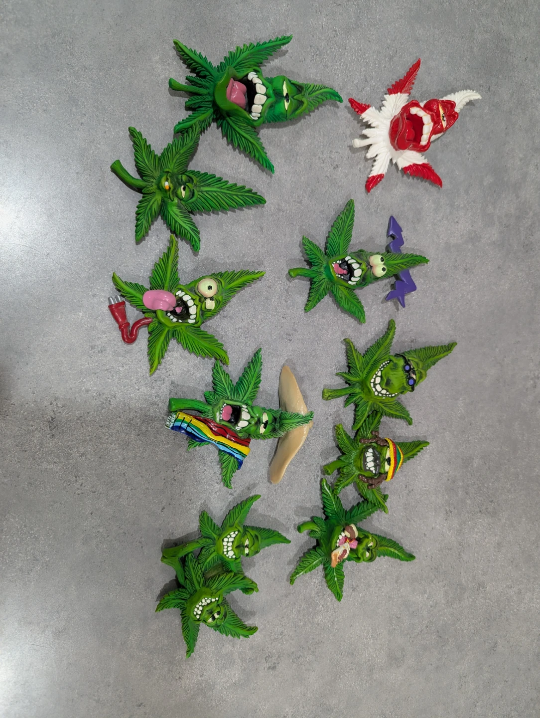 Set of 11 Funky Weed Leaf Character Figurines Magnetic