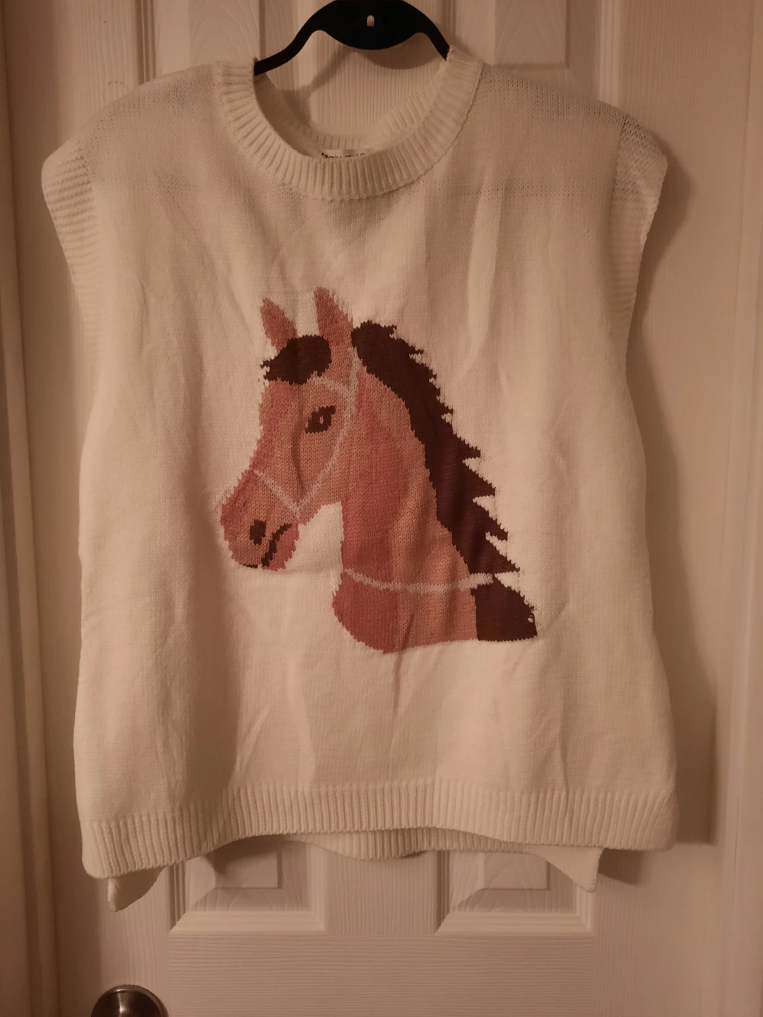 White Horse Print Knit Sweater Vest