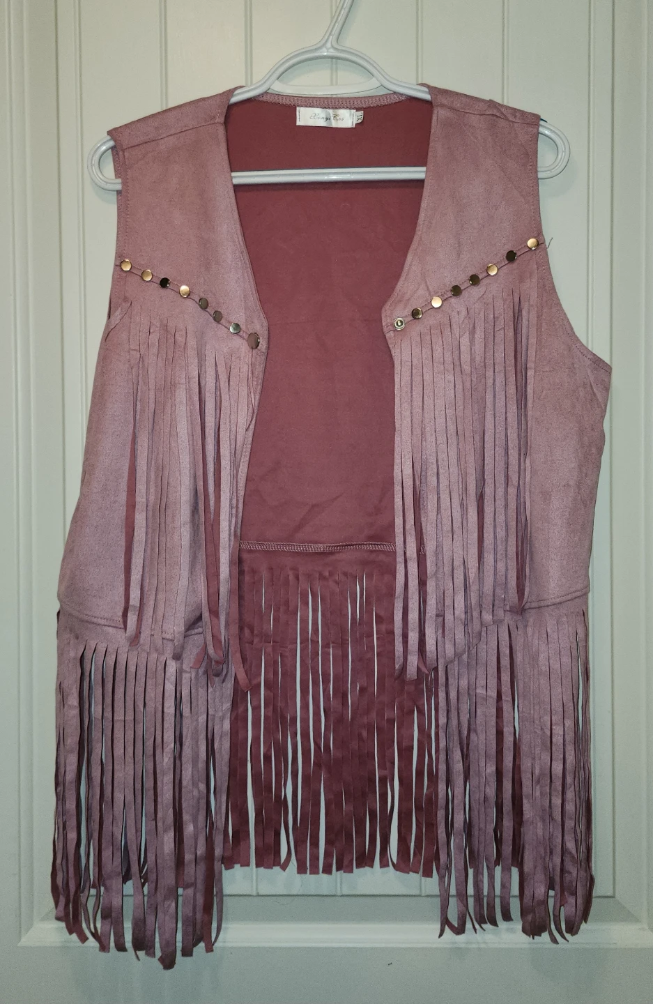 Pink Faux Suede Fringe Vest XL