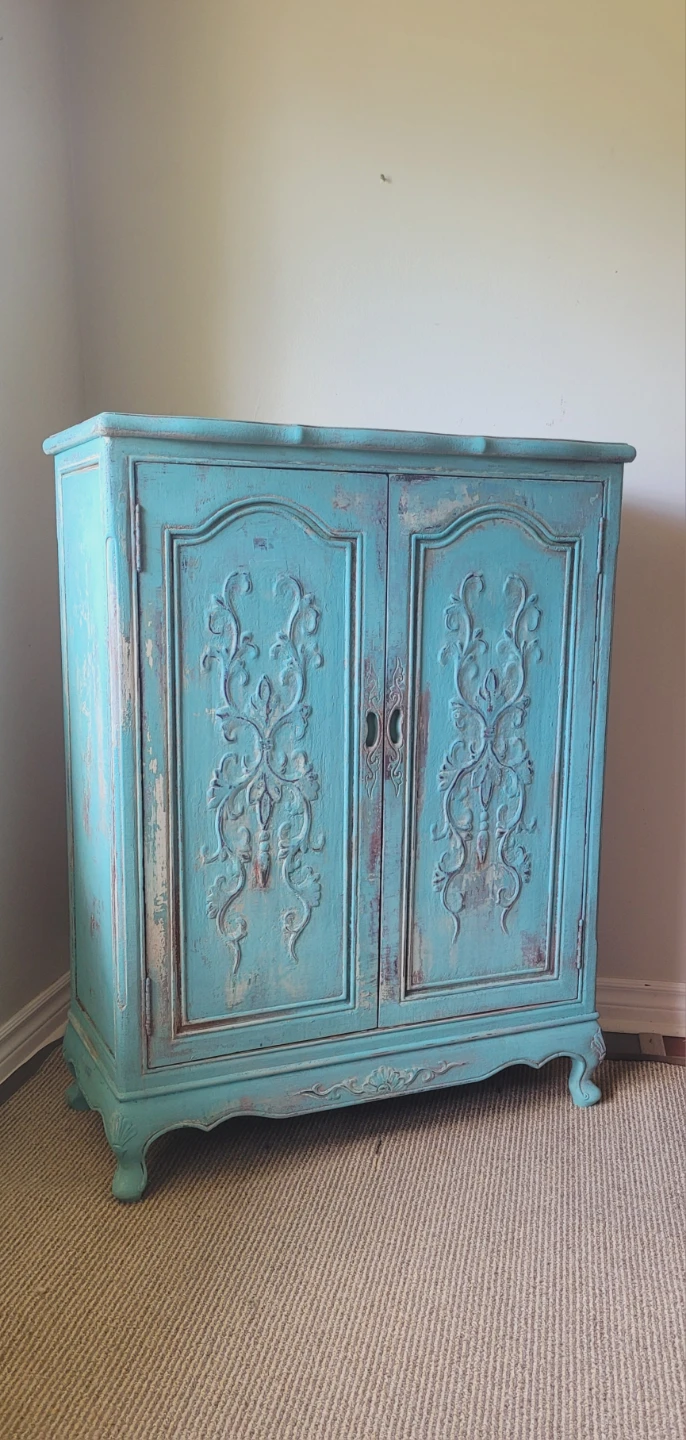 Distressed Light Blue Accent Cabinet - photo 5