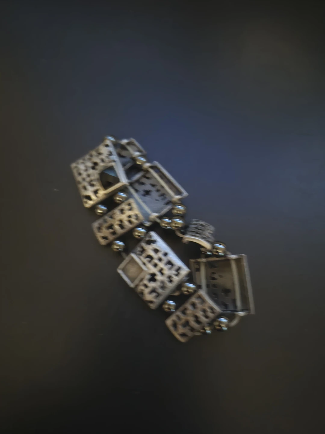 Vintage silver-tone metal geometric bracelet